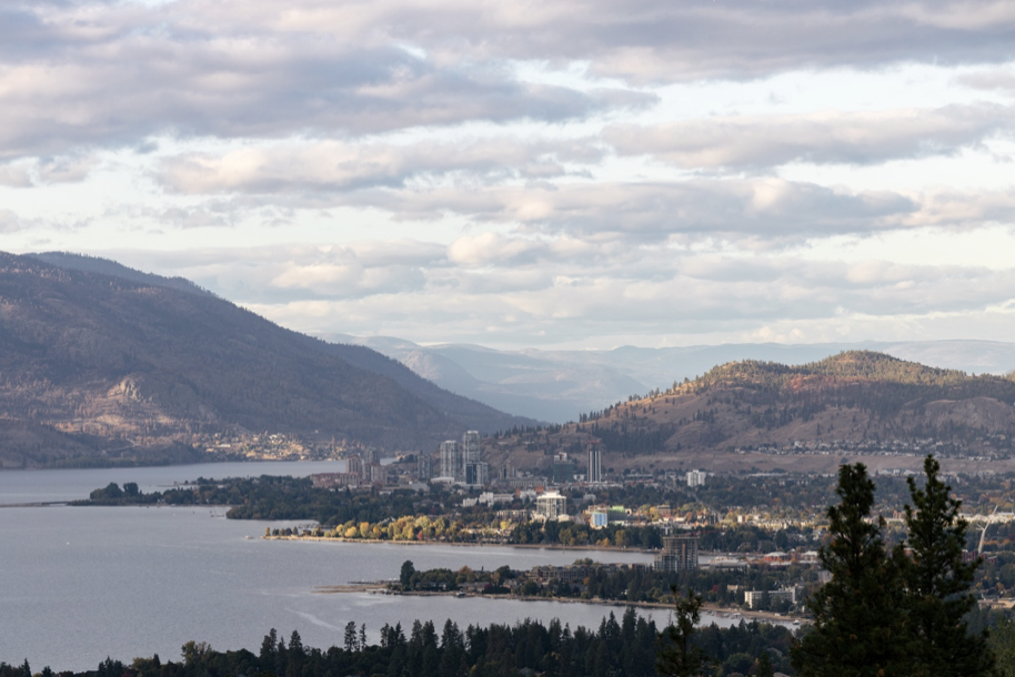 Views of downtown Kelowna from Sage Water in the Upper Mission.
